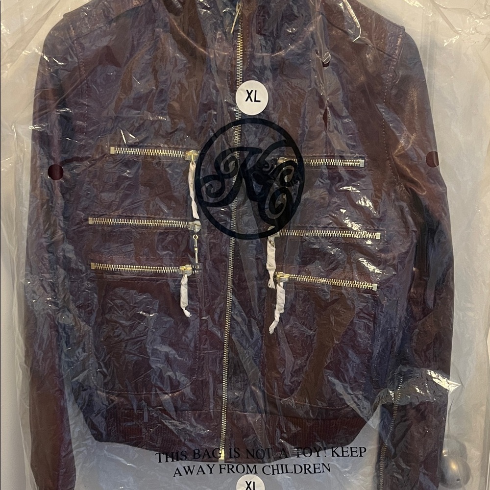 Women's Leather Jacket - Burgundy - Picture 15 of 15